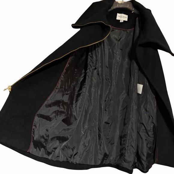 Cole Haan Signature Womens Asymmetrical Belted Full Zip Wool Coat Size 8 Black - Picture 7 of 16